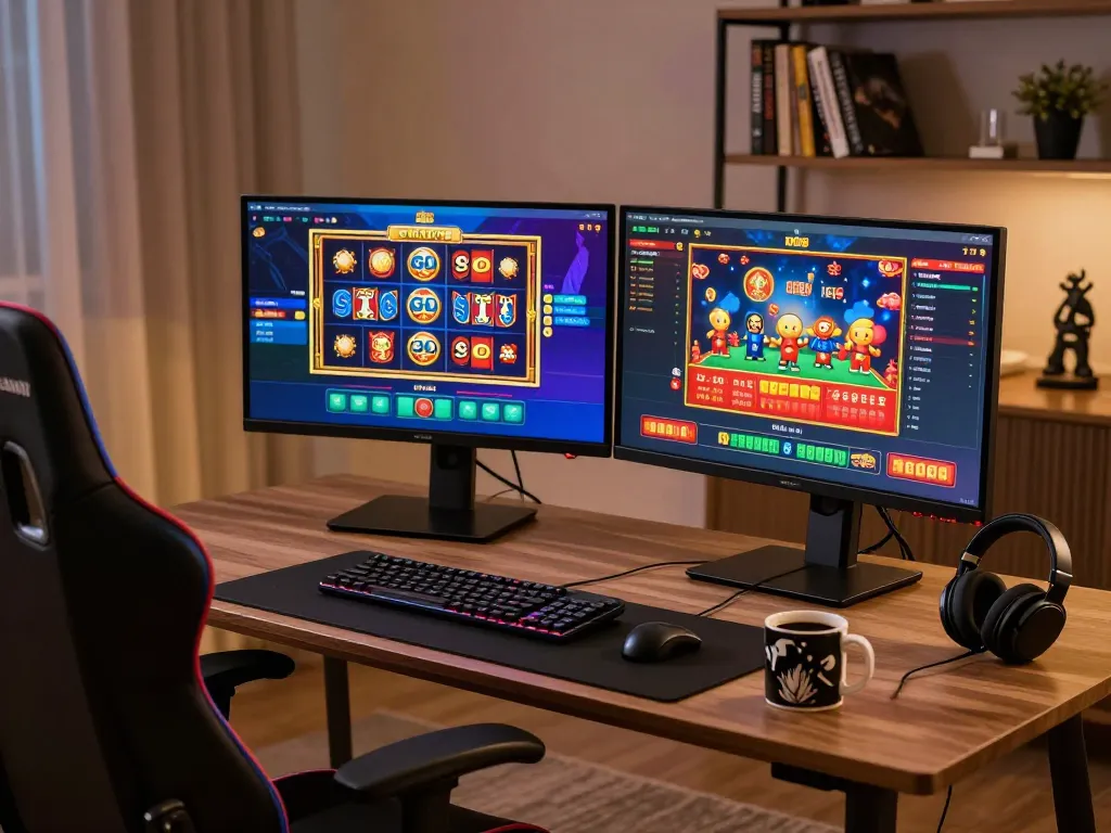 Engaging online gaming setup showcasing Go99 slots and live dealer games.
