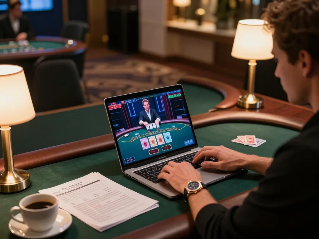 Engaging online gaming session using DA88 for live dealer blackjack with stylish decor.