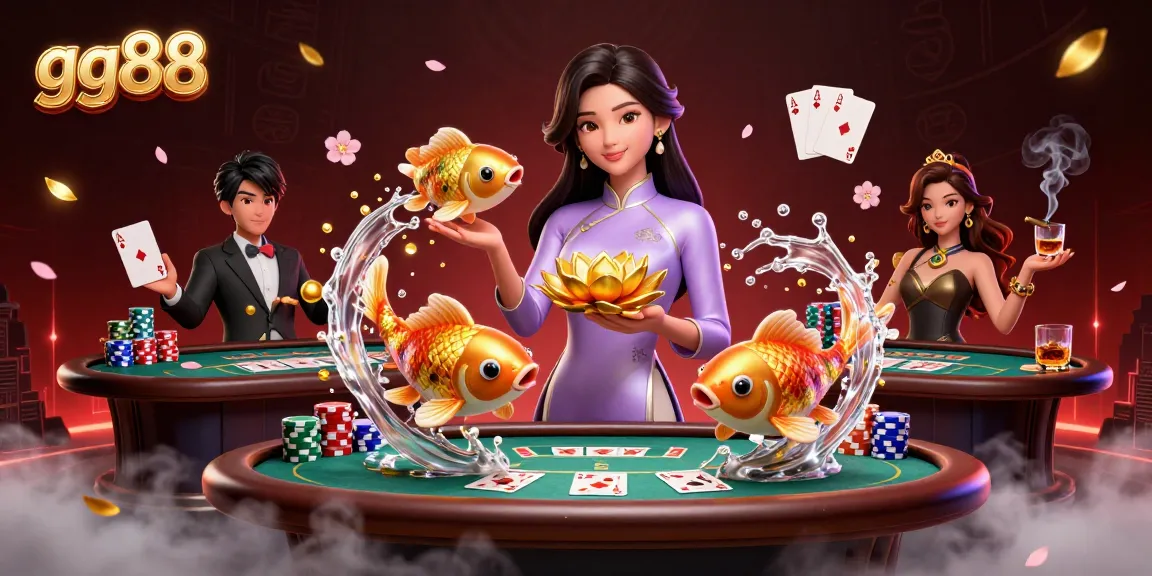 Experience the vibrant world of gambling at gg88, showcasing spectacular casino elements and an elegant Asian character.