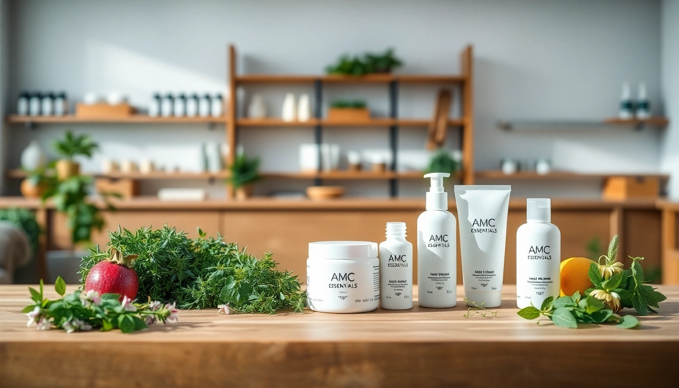 Showcasing AMC Essentials elegantly arranged with freshness and organic appeal.