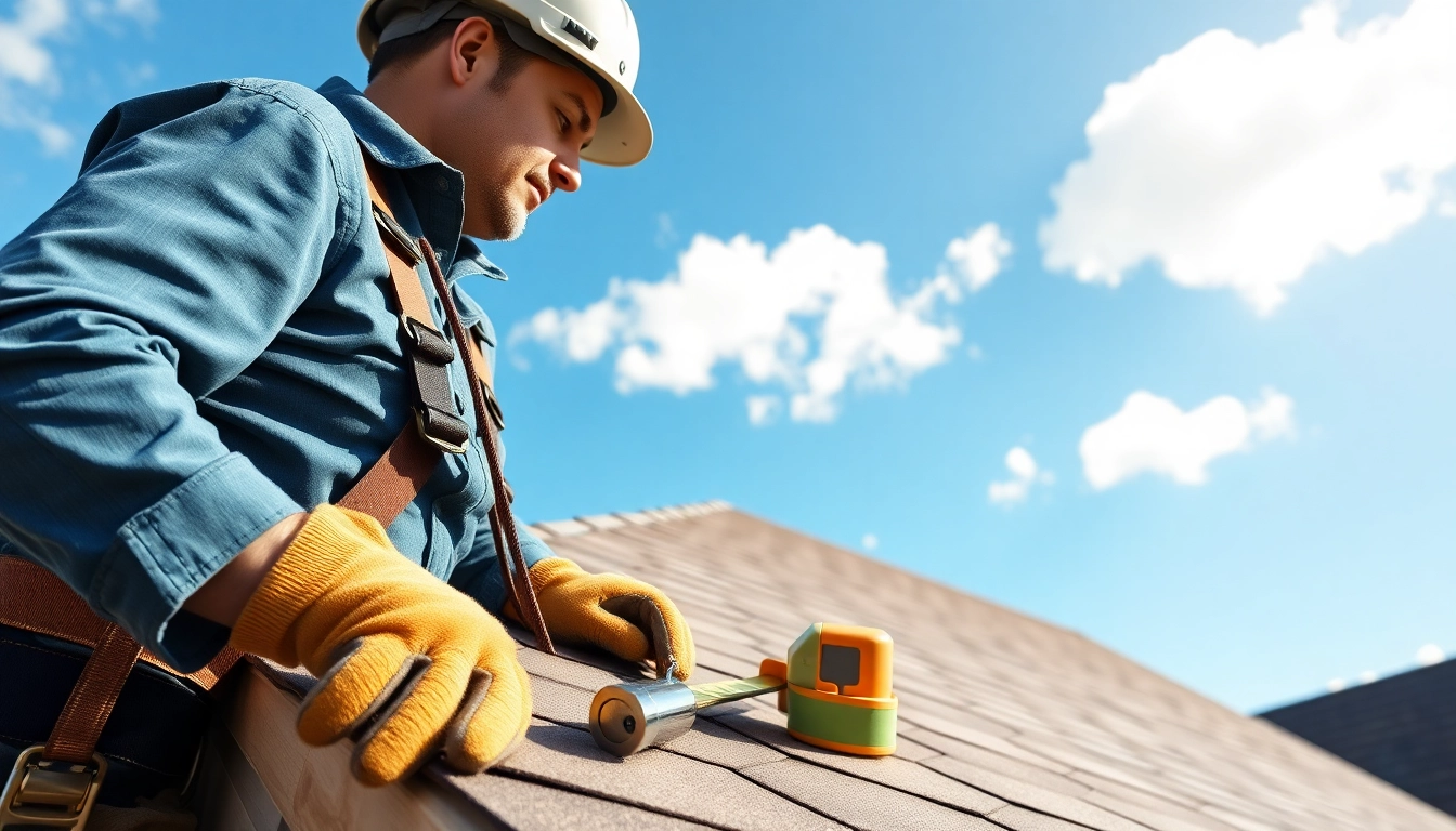 Roofing contractor installing shingles on a residential roof, showcasing quality workmanship.