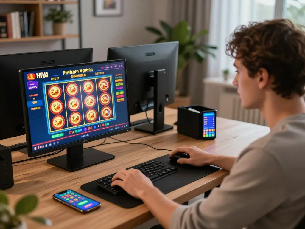 Experience online gaming excitement with Hubet, showcasing a player engaged in vibrant casino action.