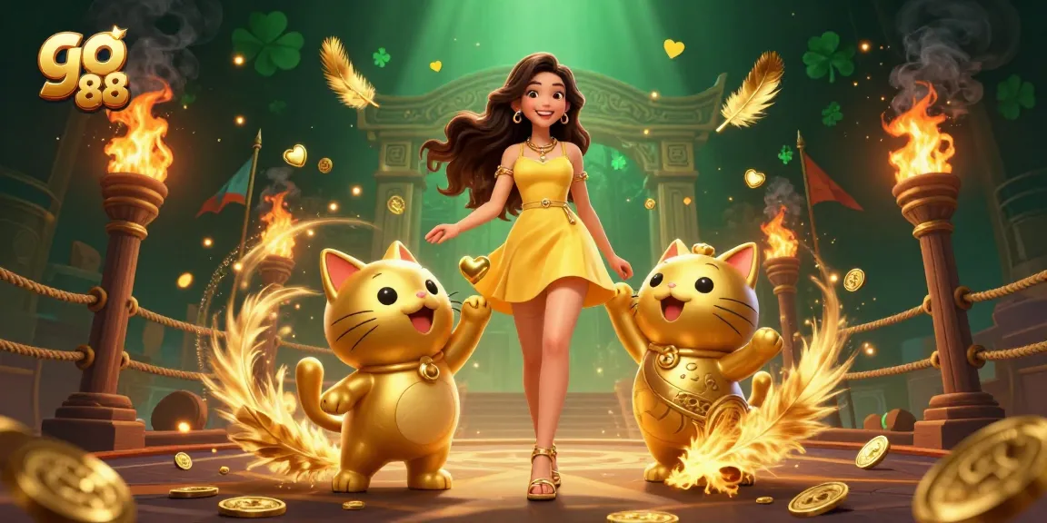 Engage in thrilling gameplay at go 88 with vibrant atmosphere and lucky cat mascot.