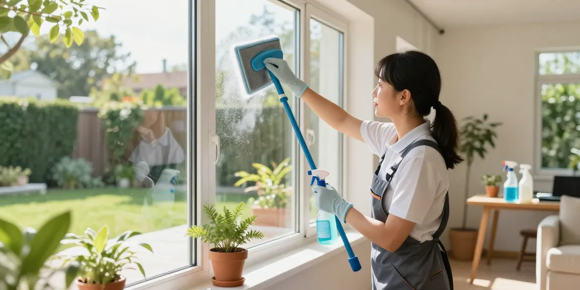 Professional cleaning a window demonstrating glasreinigung preis and eco-friendly products for a sparkling home.
