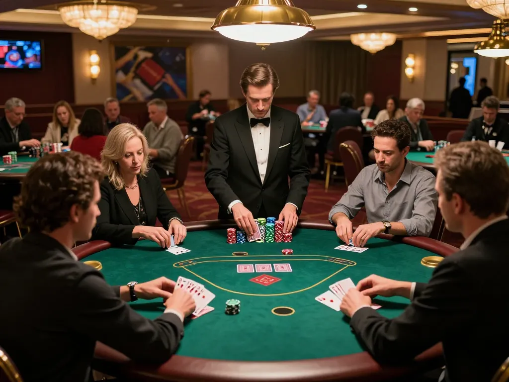 Players engage in a high-stakes poker game at sunwintop casino, showcasing strategic gameplay.