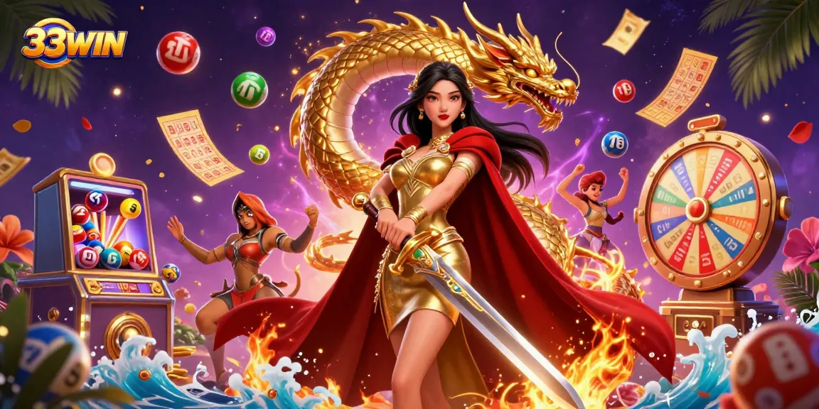 Experience thrilling gameplay at 33WIN with dynamic lottery action and enchanting casino elements.
