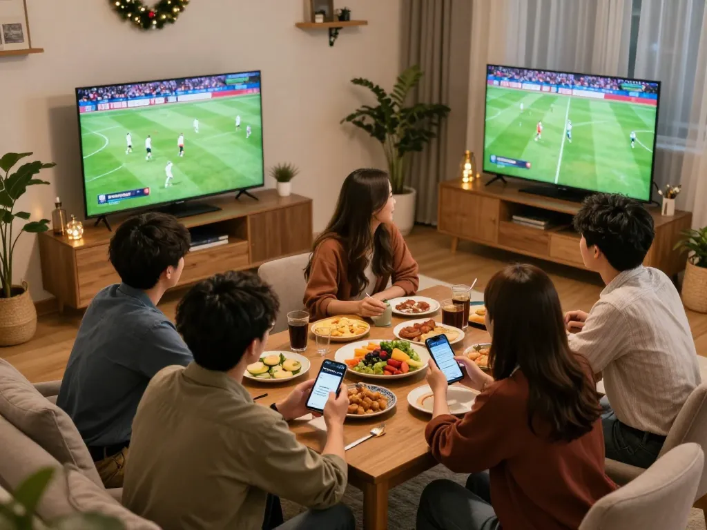 Socolive TV xem bong da during a social football watch party with friends enjoying the match and mobile updates.