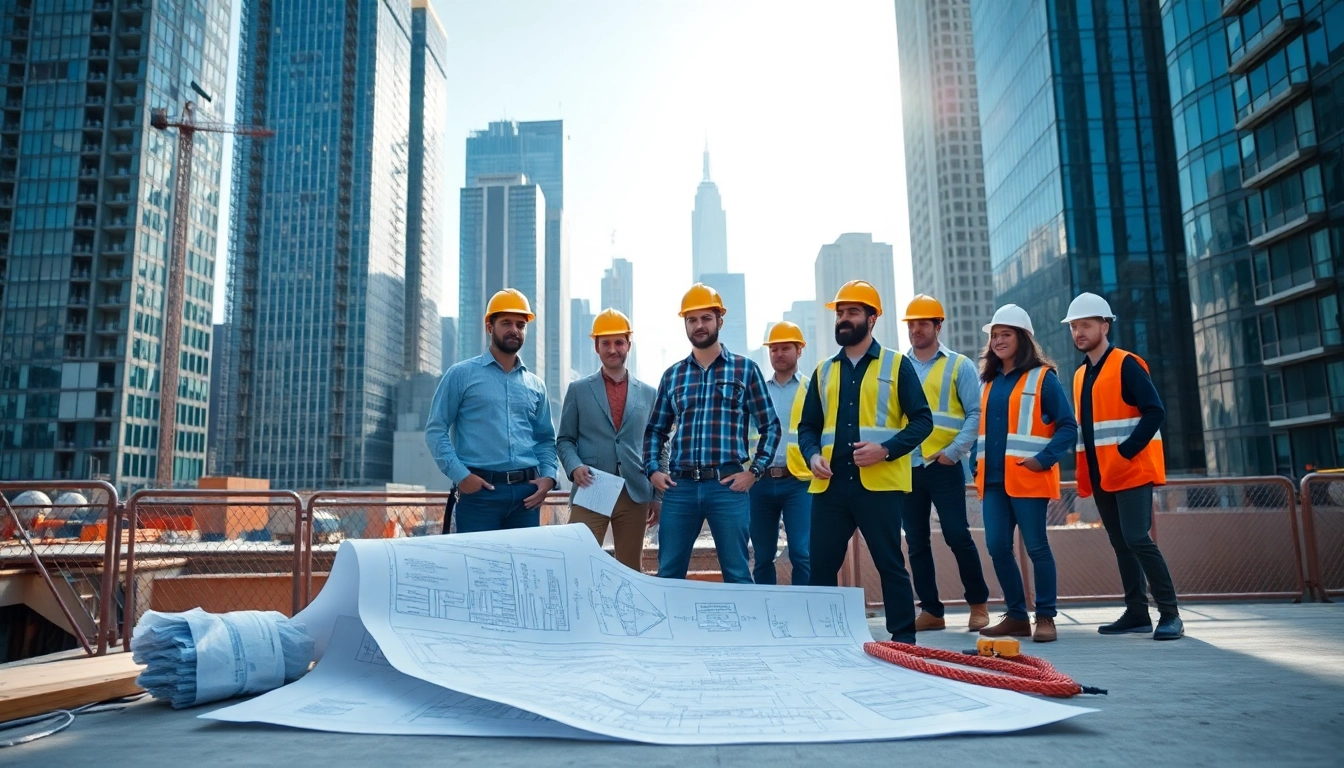 New York General Contractor collaborating on a construction project with skyscrapers in the background.