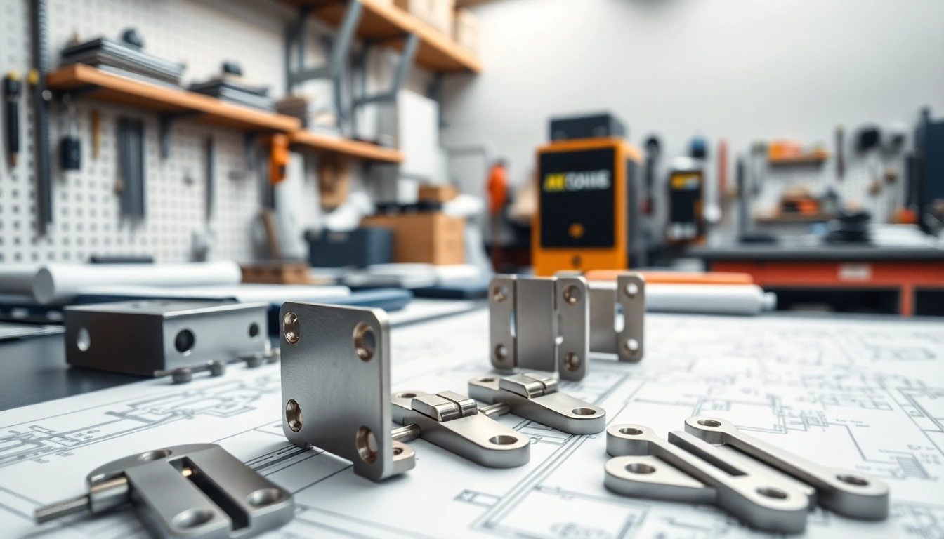 Showcase of a professional Hinge Supplier workspace highlighting precision tools and metallic components.
