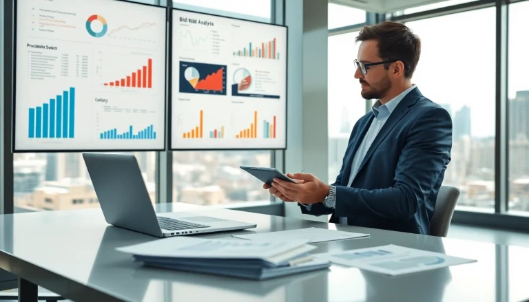 Conducting a Bid-No-Bid Analysis. with a focused business analyst in a modern office.