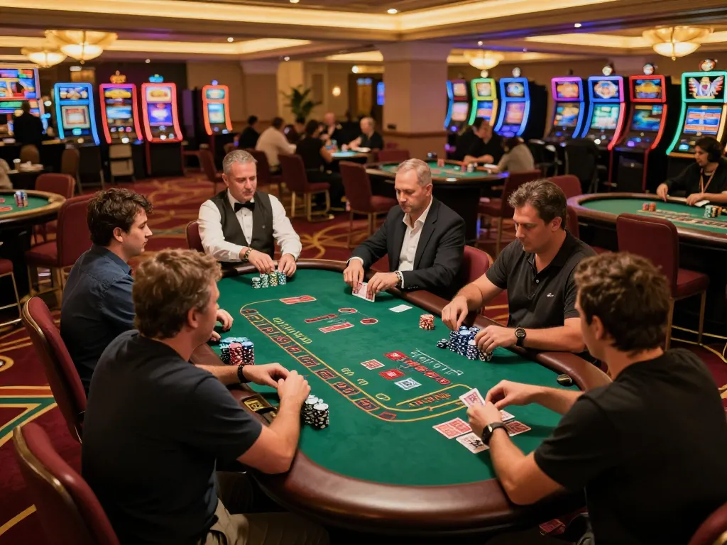 Players enjoying a lively game of blackjack as they strategize their bets at the DA88 casino table