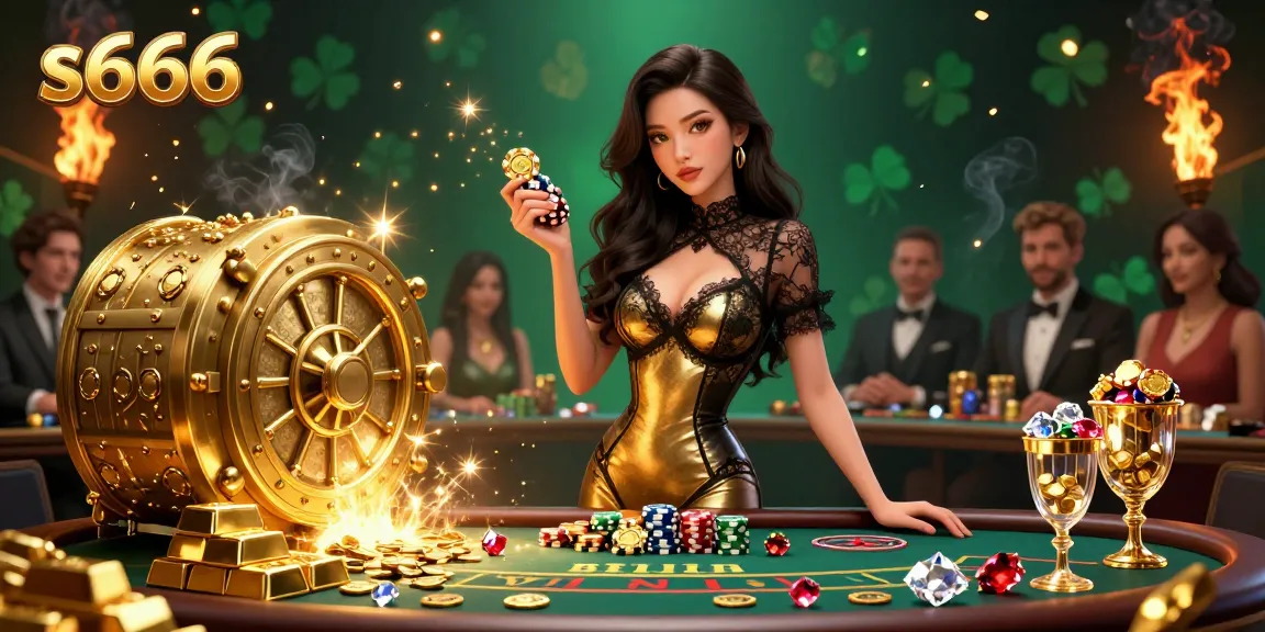 Experience the thrill of winning in s666 casino with a vibrant 3D digital illustration of high-stakes baccarat.