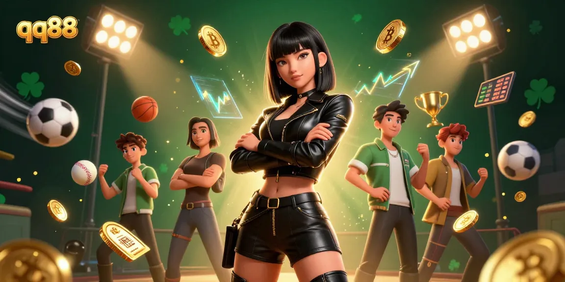 Experience thrilling action in qq88's casino world with an Asian woman and sports elements.