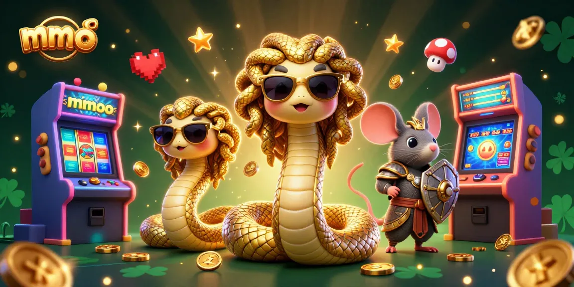 Join the excitement at mmoo with vibrant 3D illustration of interactive slot machines and casino characters.