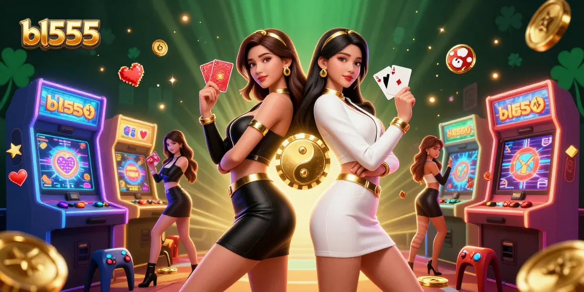 Win big at bl555 with twin dealers showcasing vibrant playing cards and casino gaming excitement.