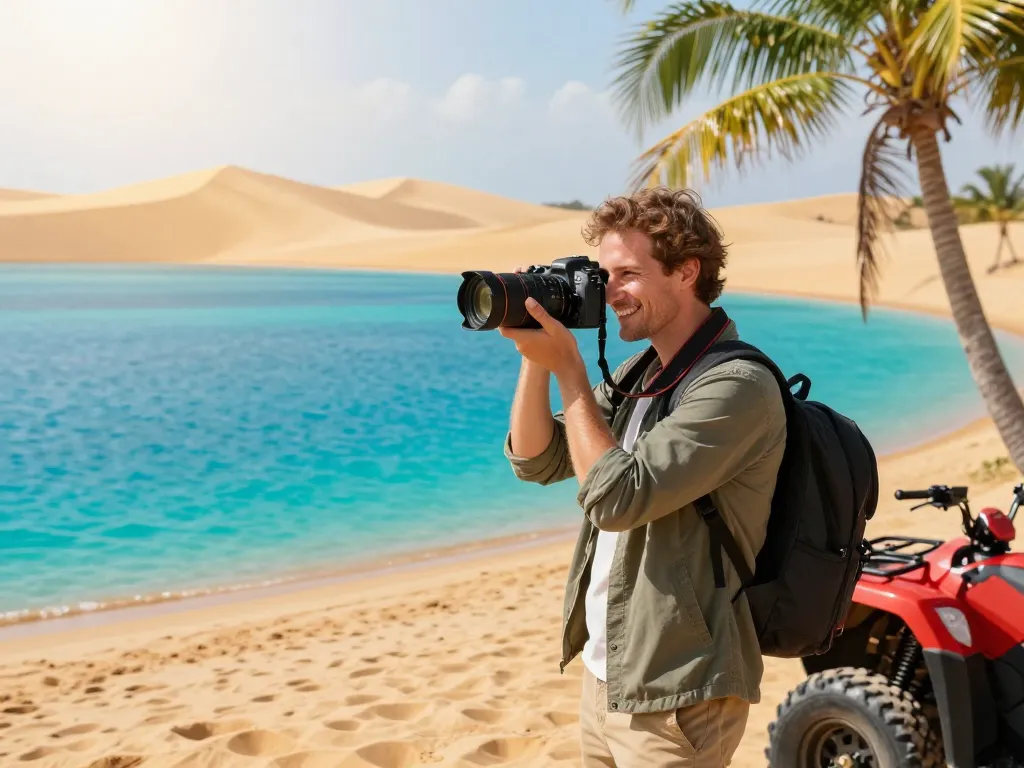 Experience the stunning contrast of Blue Lake Bintan and vibrant sand dunes, perfect for photography and adventure.