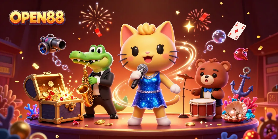 OPEN88 invites players to enjoy thrilling adventures with colorful characters in a vibrant casino atmosphere.