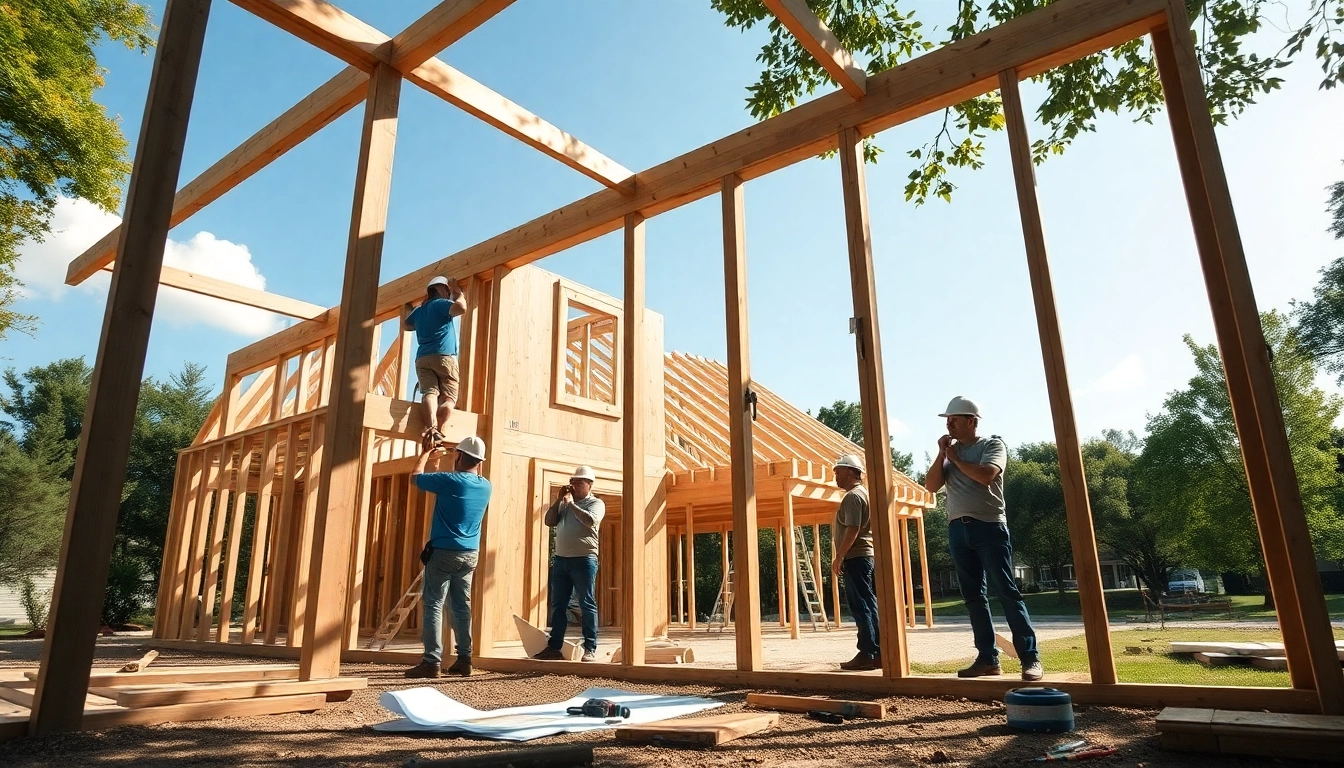 Showcasing colonial home construction with skilled workers on-site under natural daylight.