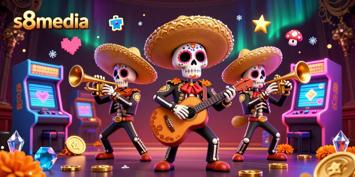 Engage with thrilling games at s8media featuring a vibrant 3D skeleton mariachi band in a colorful casino