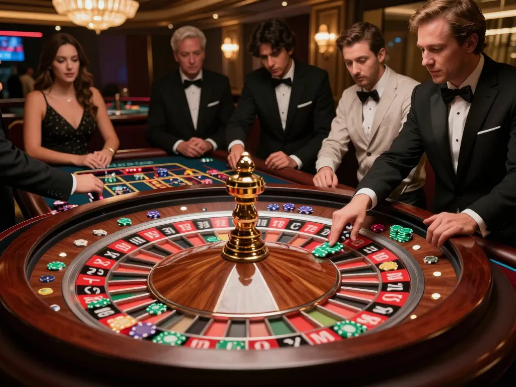 Players engaging in a thrilling roulette game at a luxurious casino, showcasing sc88seo gaming dynamics.
