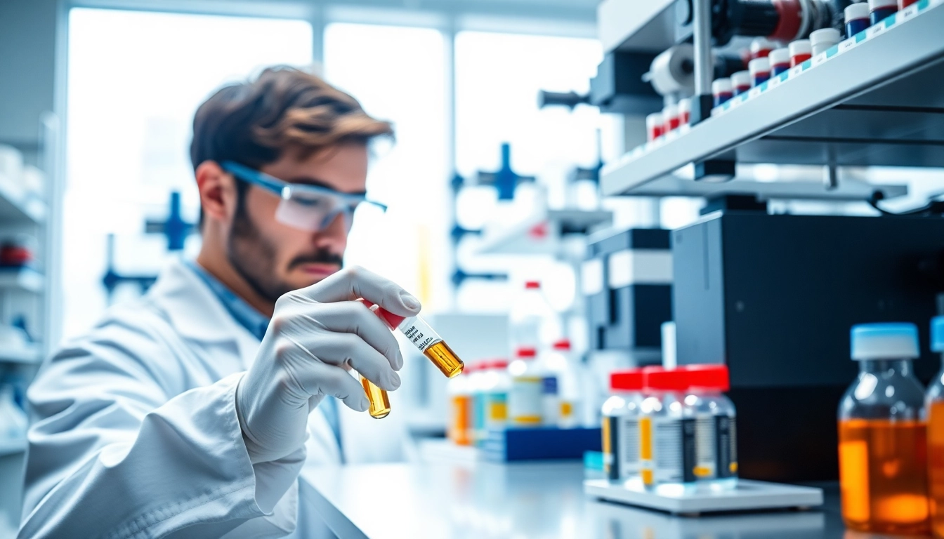 Hydro Research expert analyzing peptides in a professional lab environment.