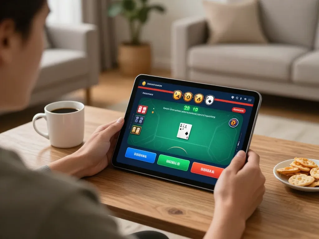Engaging with OPEN88's gambling app for poker strategies in a cozy home setting
