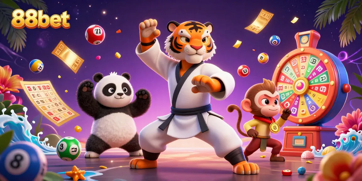 Experience thrilling wins with 88bet as playful cartoon characters engage in dynamic gambling activities.