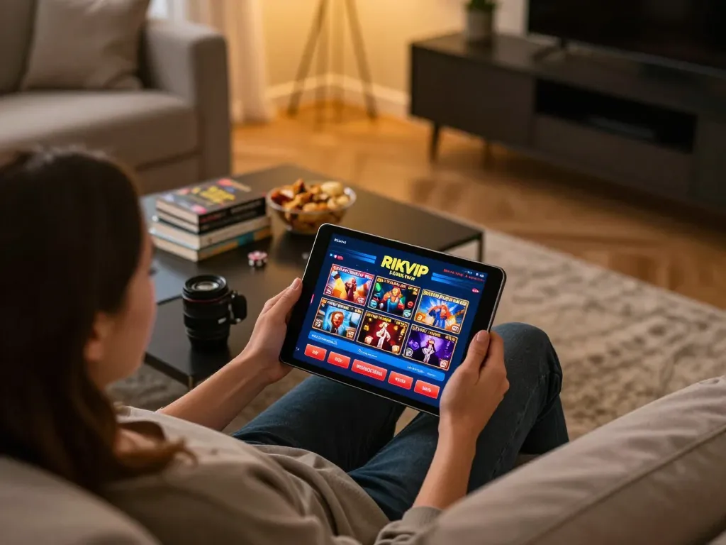 Experience engaging gameplay on the RIKVIP platform with a cozy home setup.