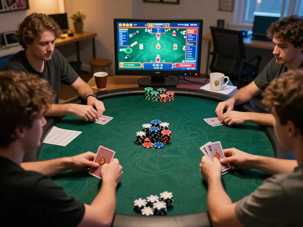 Players engage in online poker at home, showcasing u88 gaming strategies and excitement.