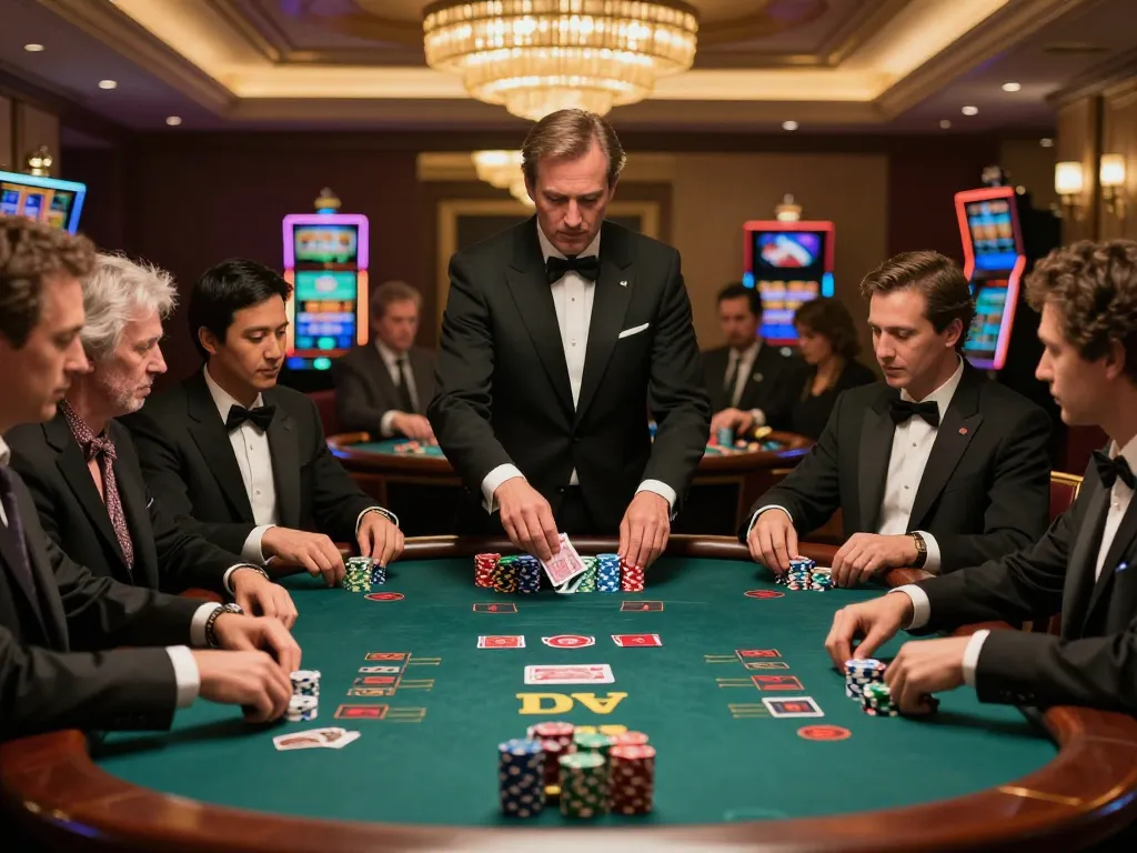 Intense blackjack round at 8kbet casino with players strategizing their bets.