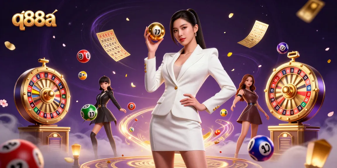 Experience thrilling gameplay at q88a with a stunning Asian woman showcasing a roulette ball