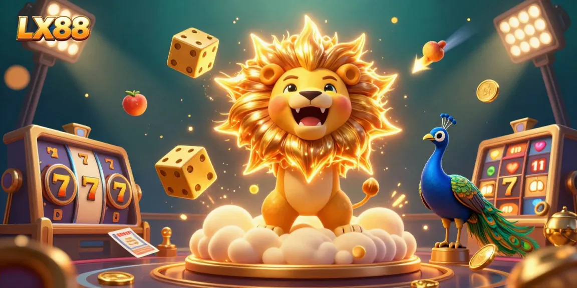 Experience the gambling excitement of LX88 with a triumphant lion and dynamic casino elements.
