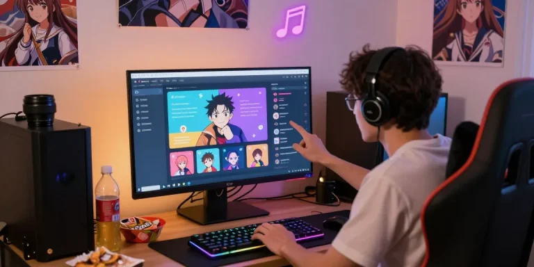 Engaging user interacting with an ecchi bot on Discord, showcasing vibrant commands and cozy gaming setup.