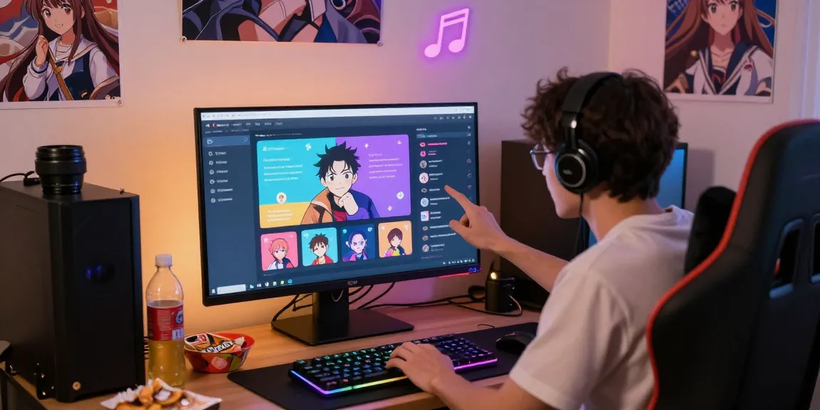 Engaging user interacting with an ecchi bot on Discord, showcasing vibrant commands and cozy gaming setup.