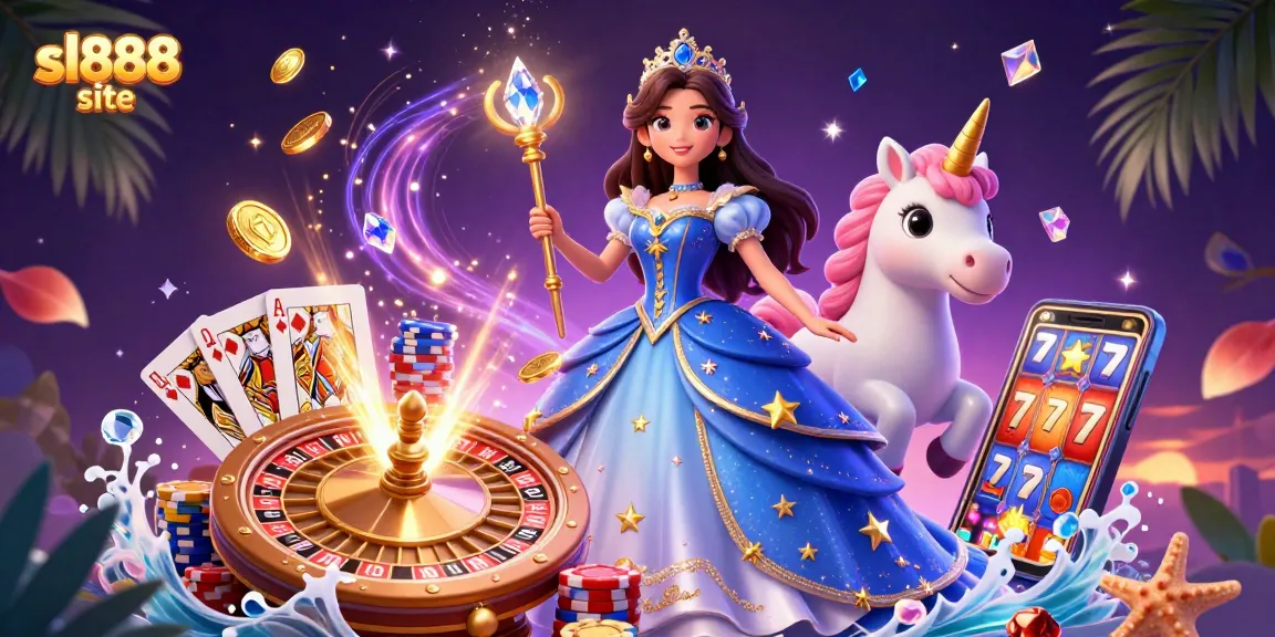 Spin to win on sl888 site with a glamorous casino scene featuring a royal theme and vibrant game elements.