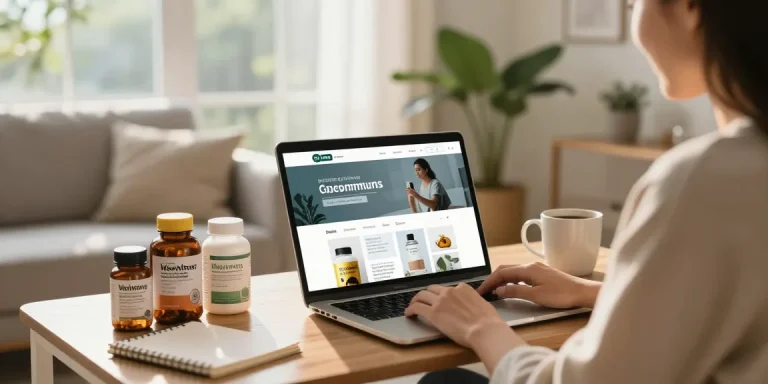 Buy ketamine online while browsing in a cozy living room filled with wellness products.
