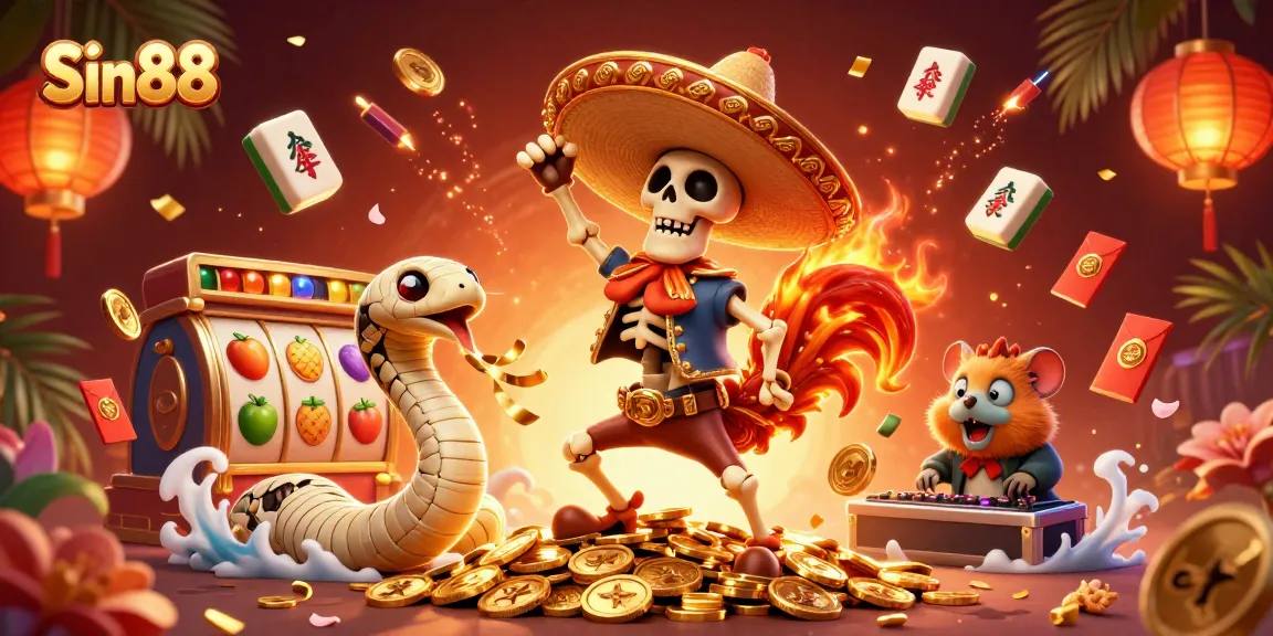 Experience the thrill at Sin88 with a vibrant scene of lucky games and colorful characters.