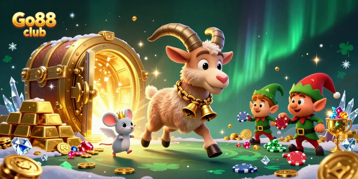 Experience thrilling gameplay at Go88 club with a festive casino scene featuring unique characters.