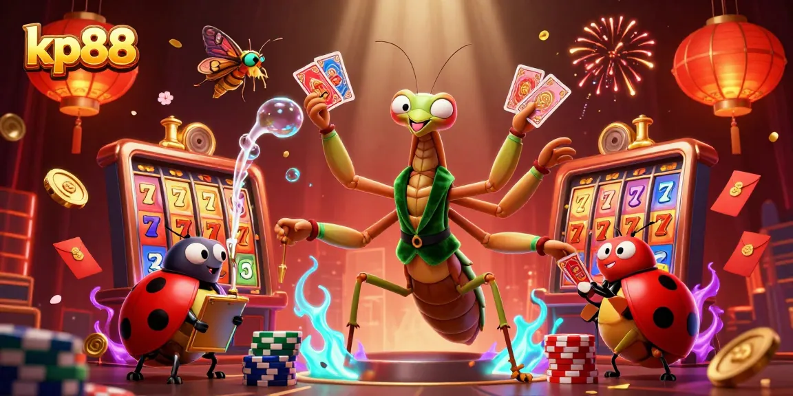 Engage with kp88's vibrant slot games and casino atmosphere featuring dynamic characters and lucky symbols.
