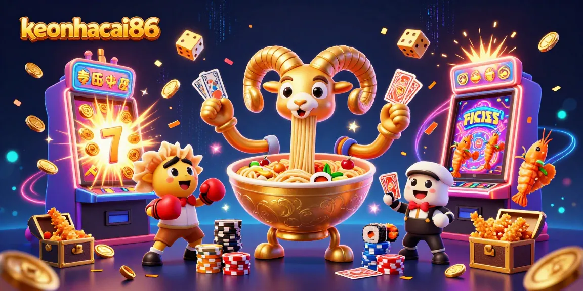 Experience thrilling wins with keonhacai86 in a vibrant 3D casino scene packed with dynamic games and characters.