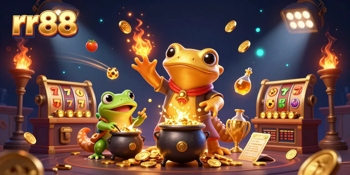 Experience thrilling gameplay with rr88's dynamic casino scene featuring golden elements amidst vibrant energy.
