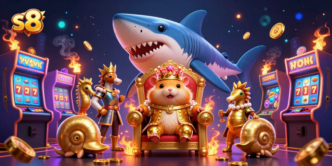 s8 captivates players with a 3D illustration of gambling excitement featuring colorful characters and dynamic casino elements.