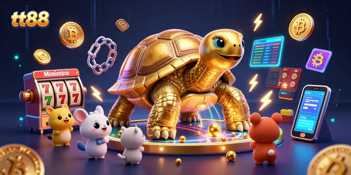 Win big at tt88 with our vibrant 3D casino scene featuring a golden tortoise pinball machine.