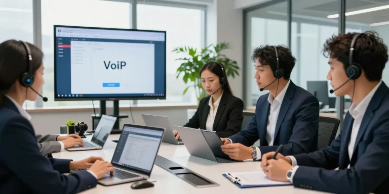 Team collaborating with Telecomshop.nl headsets in a modern office.