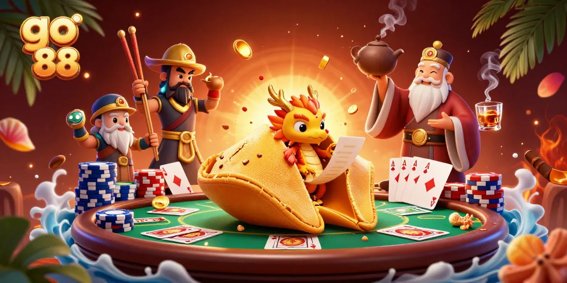 Experience thrilling gameplay at go 88 with animated characters celebrating a poker win amidst casino elements.