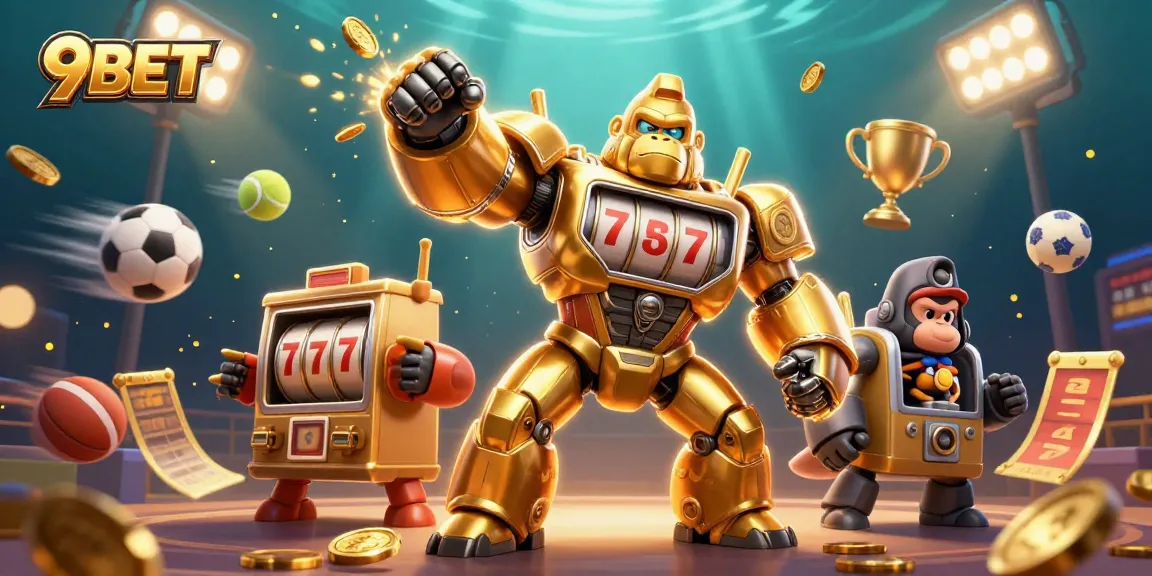 Experience winning action with 9BET in a vibrant, dynamic casino illustration full of gaming excitement.