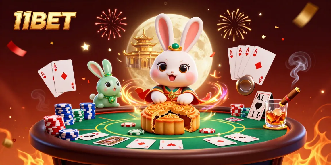 Wager with excitement on 11BET from a festive lunar casino scene filled with poker chips and symbols.