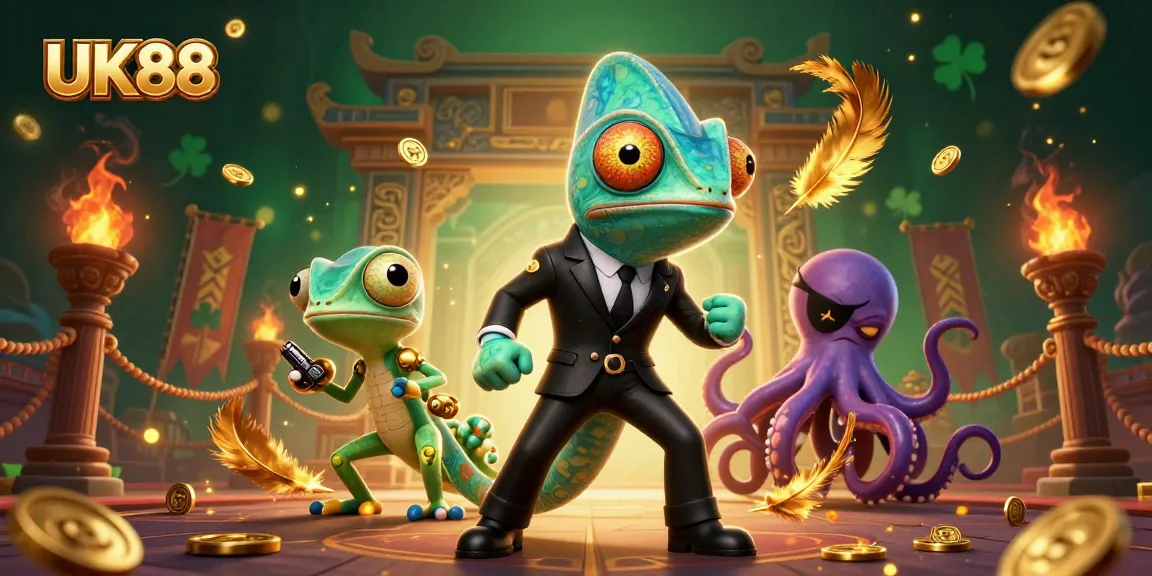 Engage in thrilling gameplay at UK88 with vibrant characters battling in an exhilarating casino atmosphere.
