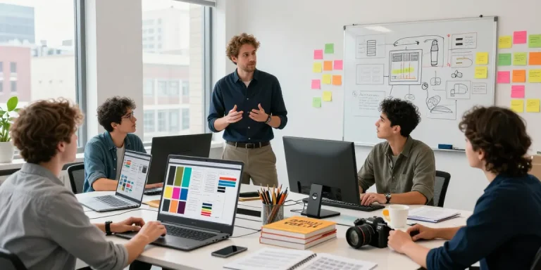 Tom leading a brand sprint session in a modern studio, showcasing collaborative design and strategy.