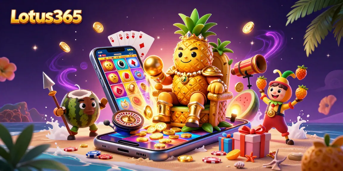 Experience thrilling gameplay with Lotus365's vibrant casino atmosphere in a dynamic 3D illustration.